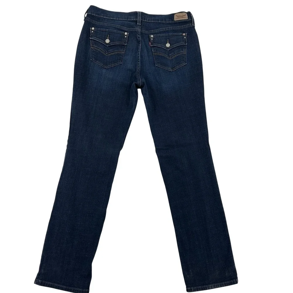 Levis 505 Straight Leg Jeans Dark Wash Blue Button Flap Pocket Denim Women 32x34